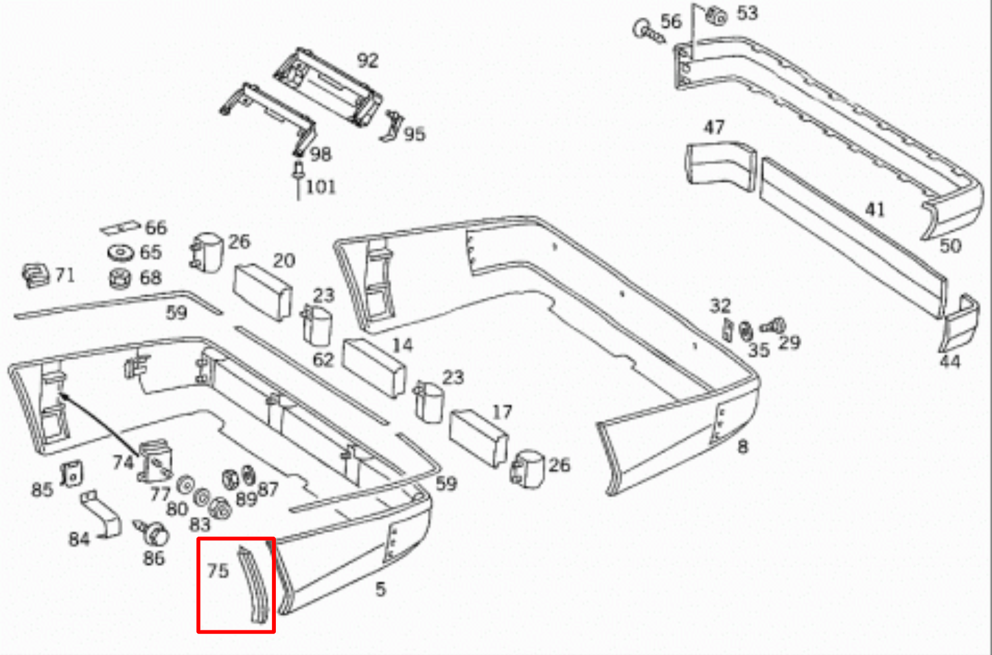 Mercedes W124 W124 E500 Bumper Inserts, Joint Abdeckung & Mud Flaps