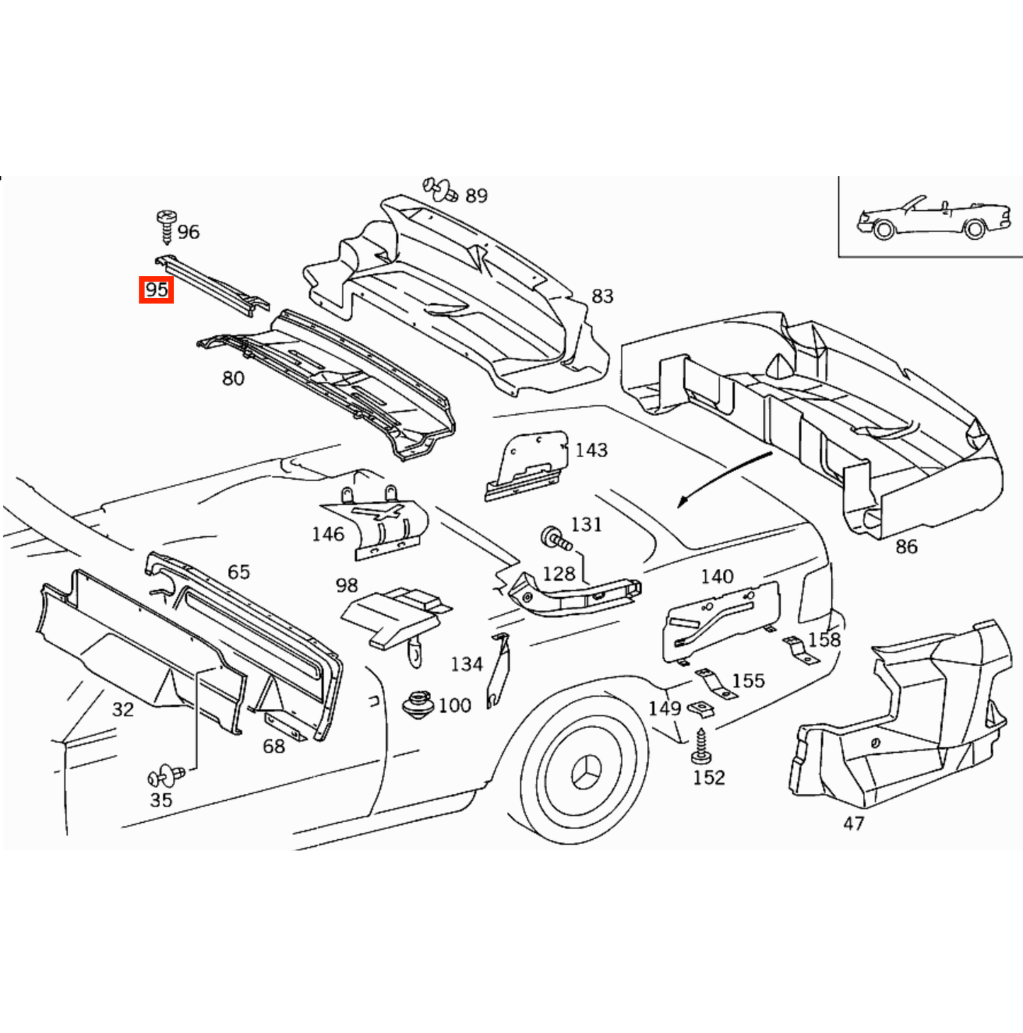 Mercedes A124 Convertible Roof Compartment Side Verkleidung schwarz A1246941333 / A1246941433