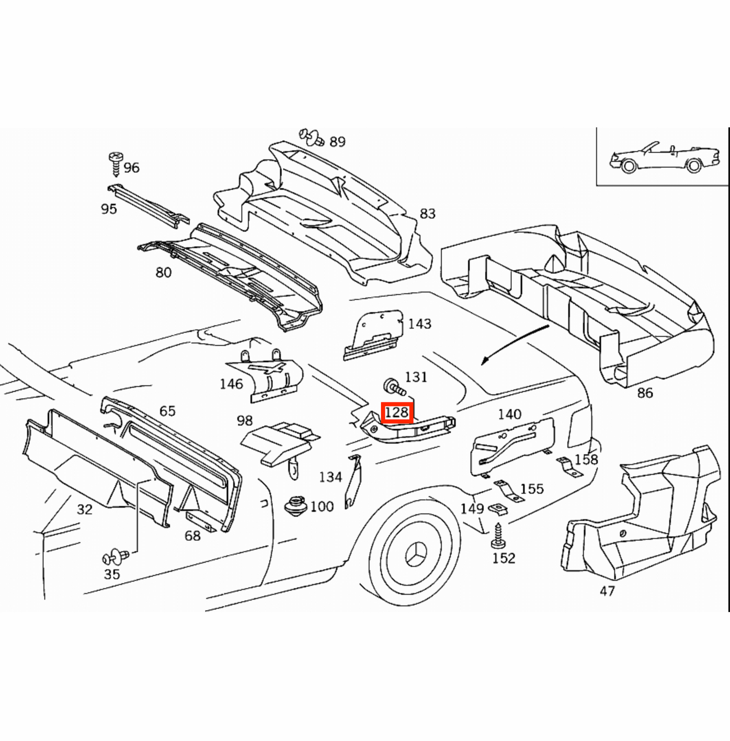 Mercedes A124 Convertible Trunk Electrical Harness Hinge Abdeckung schwarz A1246943925