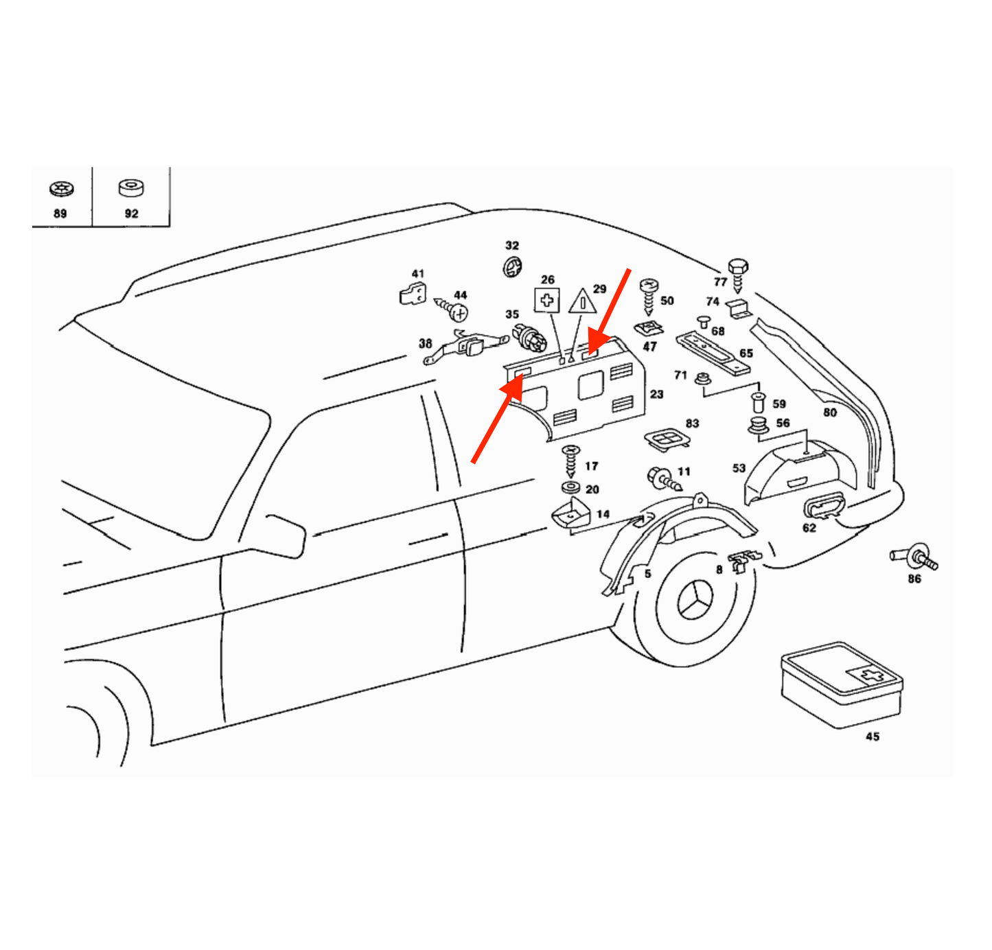 Mercedes W114 / S123 /W463 First Aid Kit / Triangle Box Abdeckung Handle Chrome Decor Verkleidung Set Of 2 A1236909025