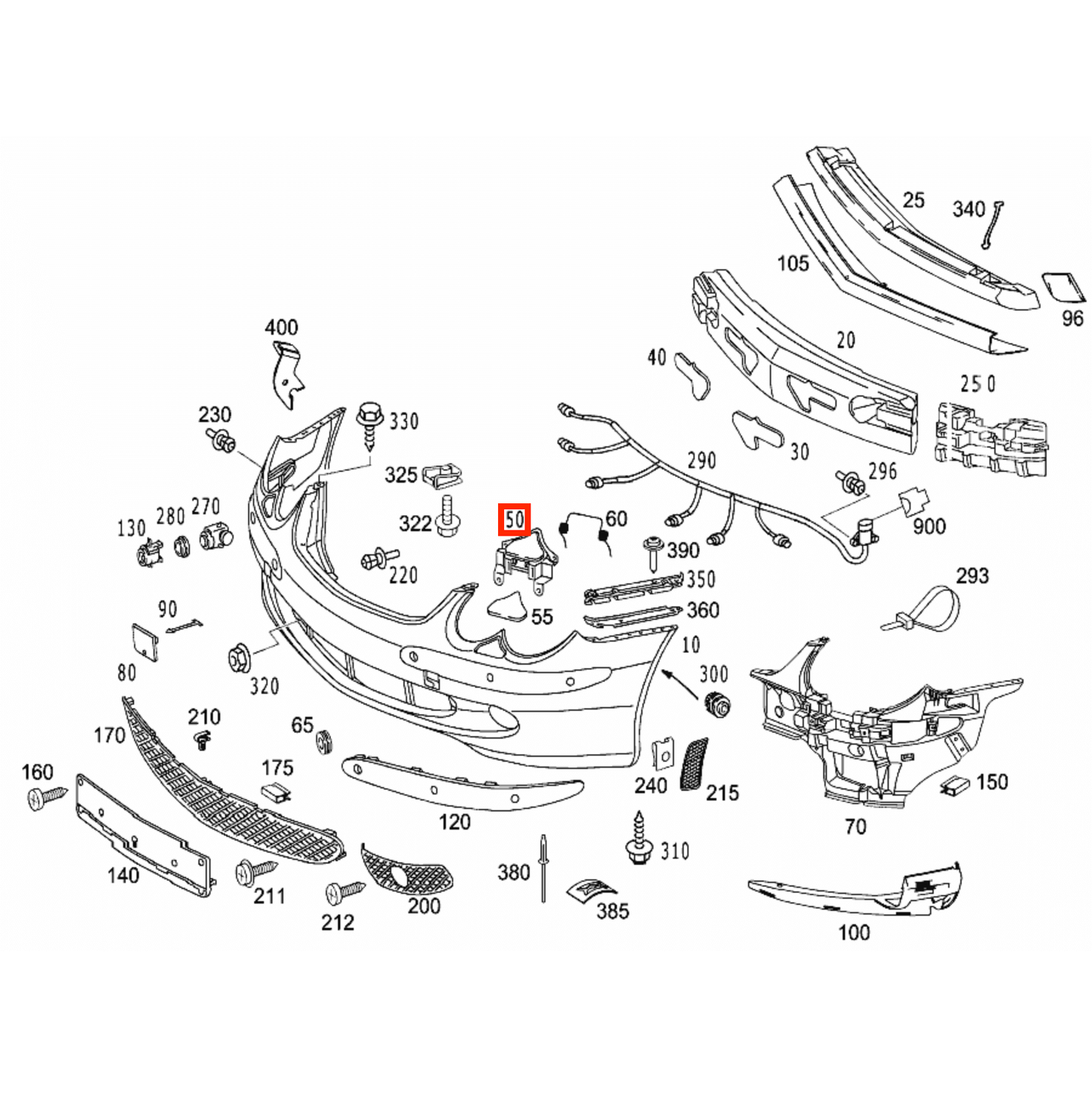 Mercedes SL R230 Headlight Washer Abdeckung Bracket links/rechts schwarz A2308800305 / A2308800405