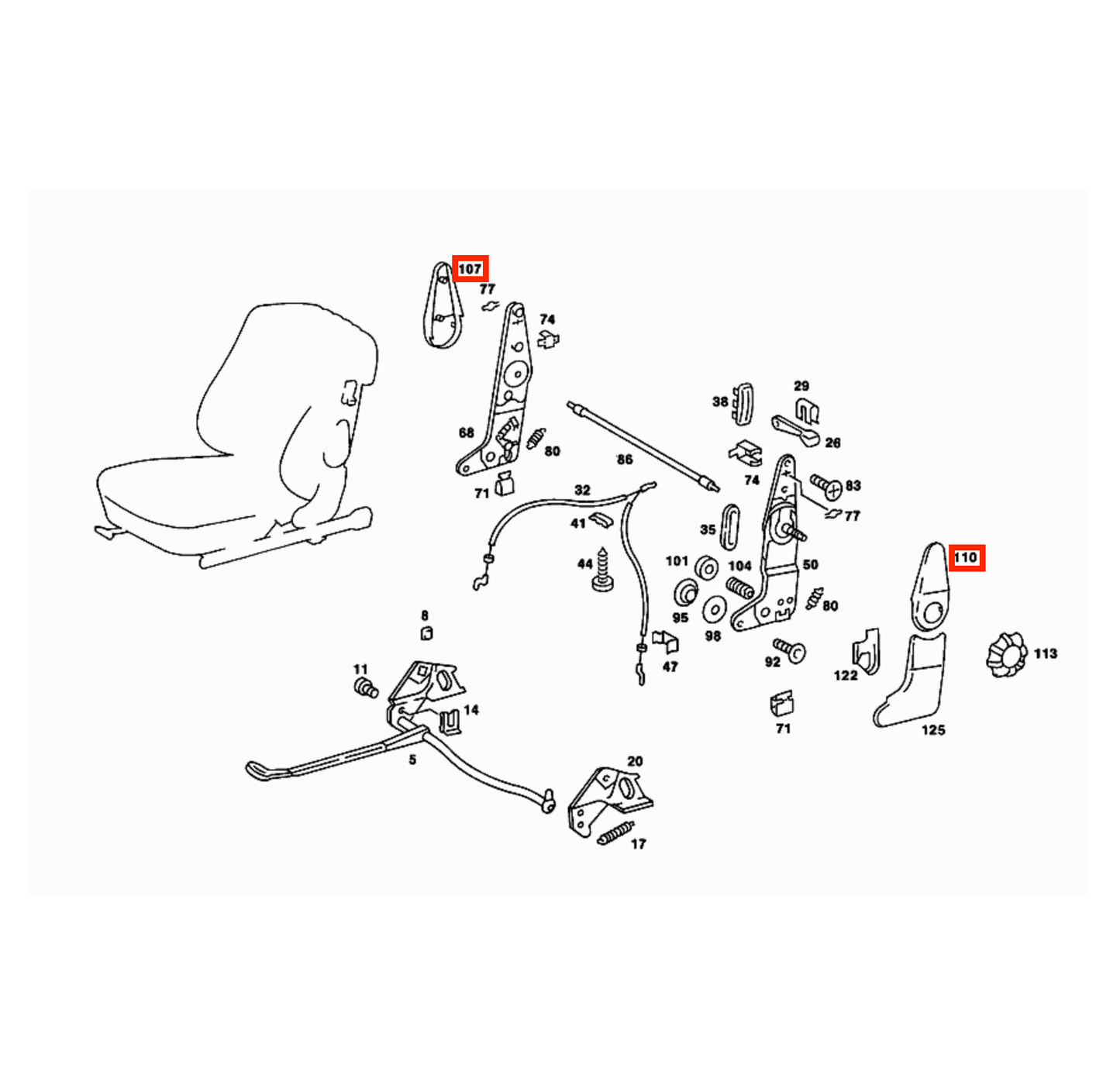 Mercedes SL W107 Front Seat Side Abdeckung Verkleidung links/rechts Chrome (Two Versions) A1079130528 / A1079130428