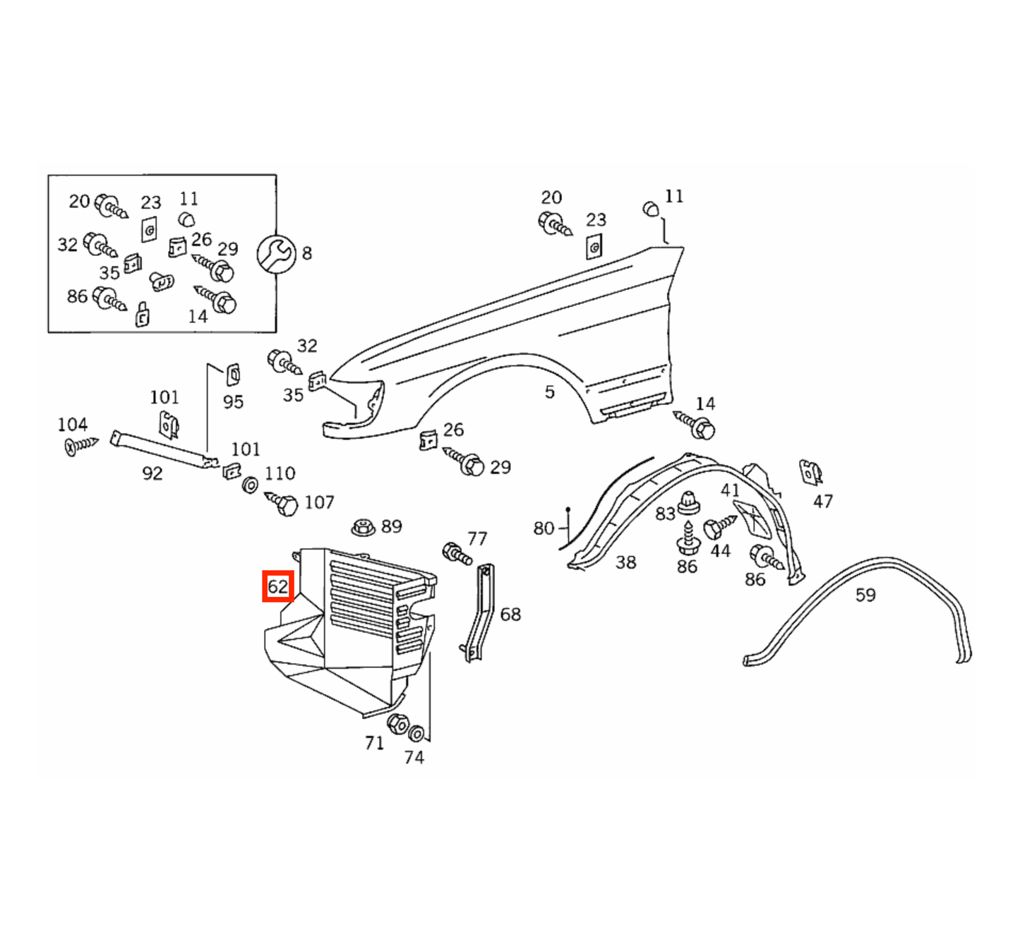 Mercedes W126 Oil Cooler Shield Fender Abdeckung links/rechts schwarz A1268840735 / A1268840835