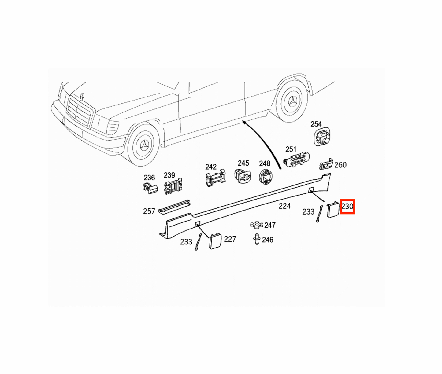 Mercedes W202 C43 AMG Rear Side Skirt Jacking Point Abdeckkappe links/rechts Primed A2026984930 / A2026985030