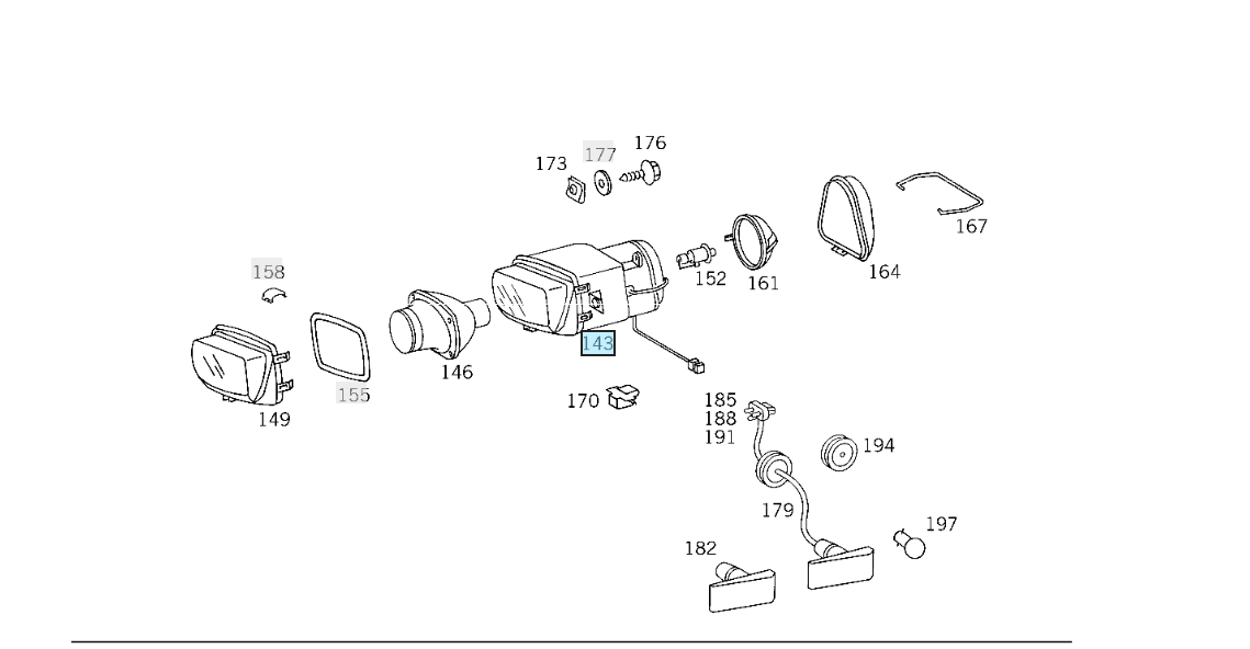 Mercedes R129 / W124 R129 W124 E500 links/rechts Fog Light, Halogen A1298200156 / A1298200256