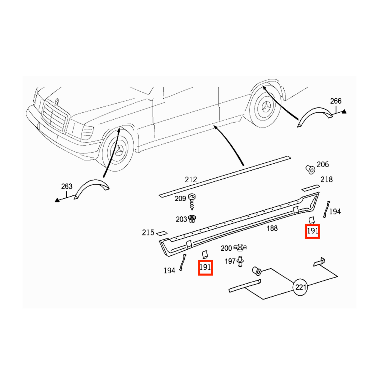 Mercedes W202 C36 AMG Jacking Point Abdeckung Set of 4 Primed HWA2026980130