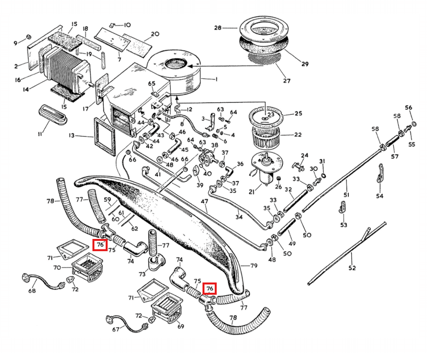 Jaguar E-Type S1 / S2 Armaturenbrett Luftdüse Y Piece 2er-Set Black BD23077