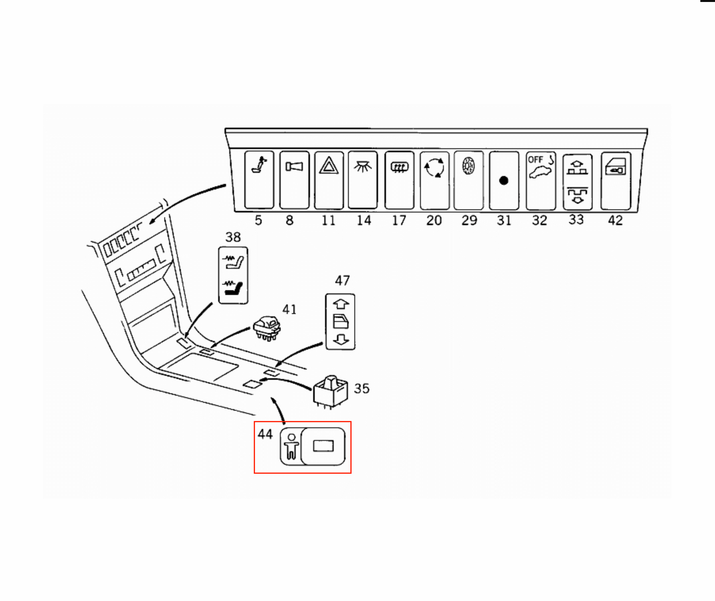 Mercedes Benz W124 R129 Child Safety Window Switch Abdeckung schwarz 1248204910