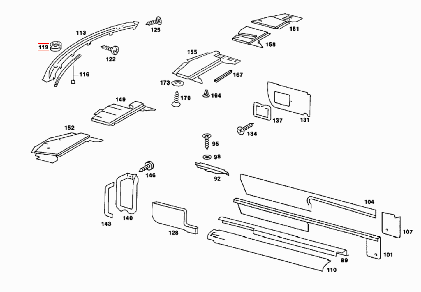 Mercedes R107 Rubber Rings For Top Of Window Frame Set Of 2 A1076880097