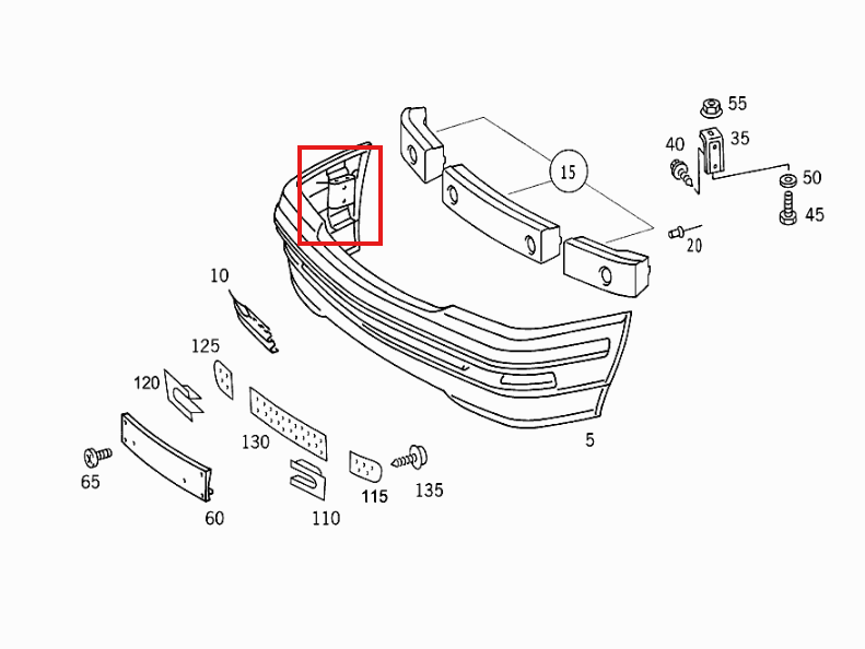 Mercedes R129 Front Bumper Bracket schwarz links/rechts A1298800314 / A1298800414