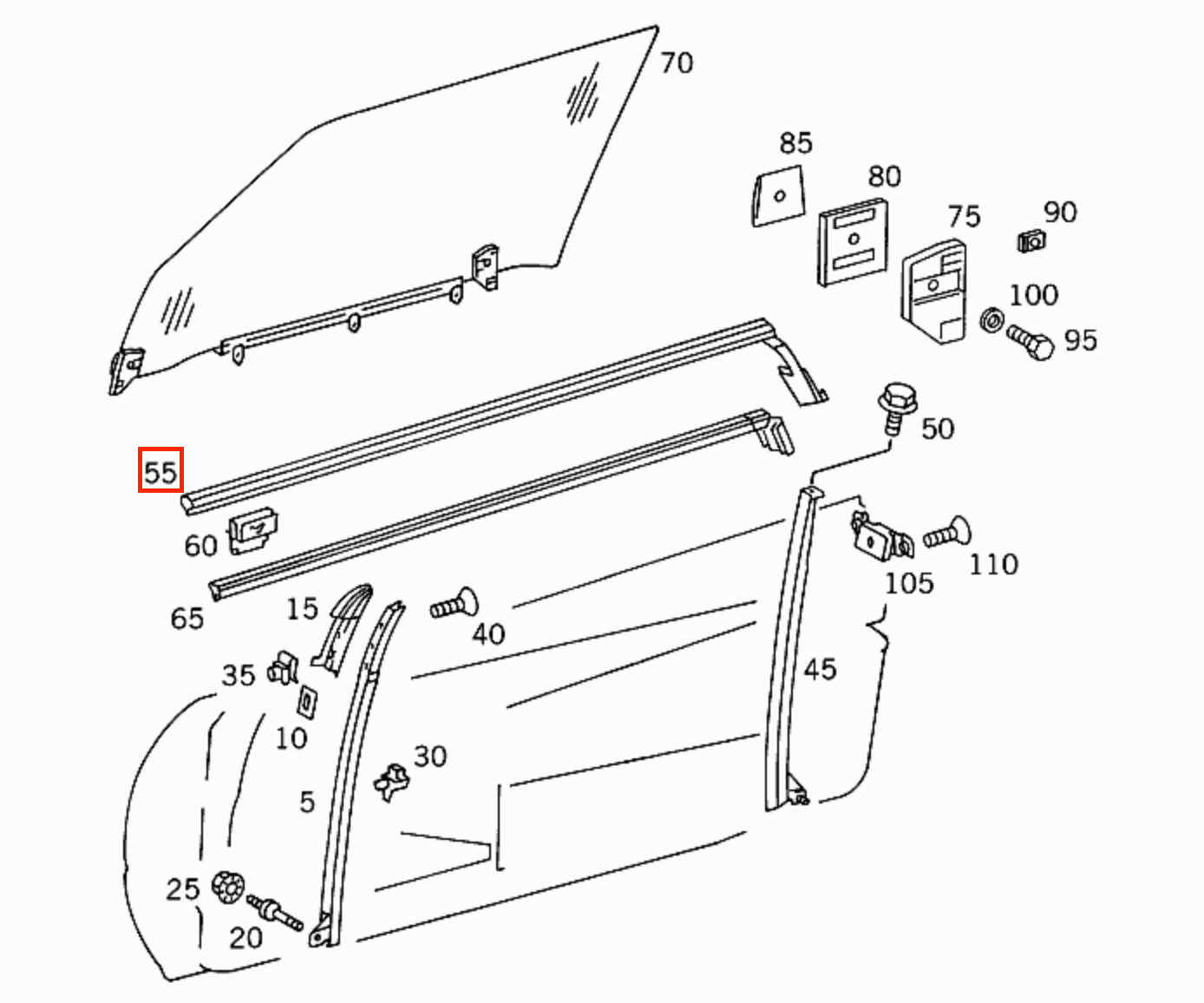 Mercedes R129 Outer Window Slot Seal links/rechts A1297200524 / A1297200624