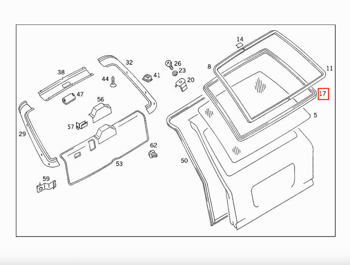 Mercedes S124 Rear Window Rubber Seal A1247400056