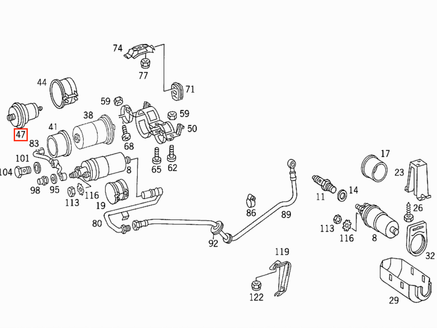 Mercedes W107 / R129 / W124 / W126 / W201 Fuel Pressure Accumulator With M14x1.5 Thread A0004760621