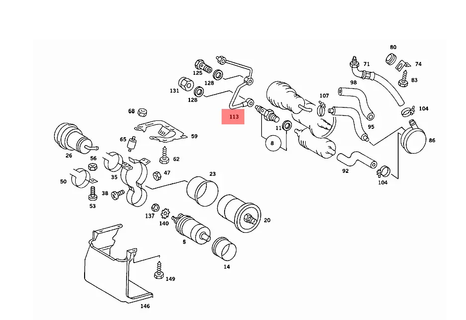 Mercedes W107 / W123 / W126 Aluminium Fuel Line Hose A1264700164