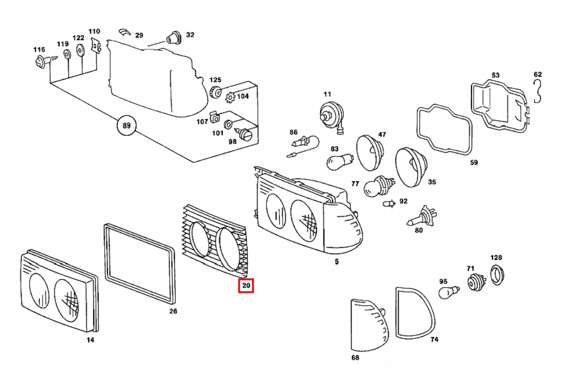 Mercedes W123 Headlight Lens Hella links/rechts Gray A1238260103 / A1238260203