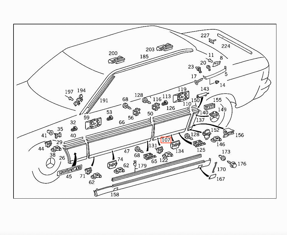 Mercedes W124 Rear Door Lower Moulding Right A1246900662