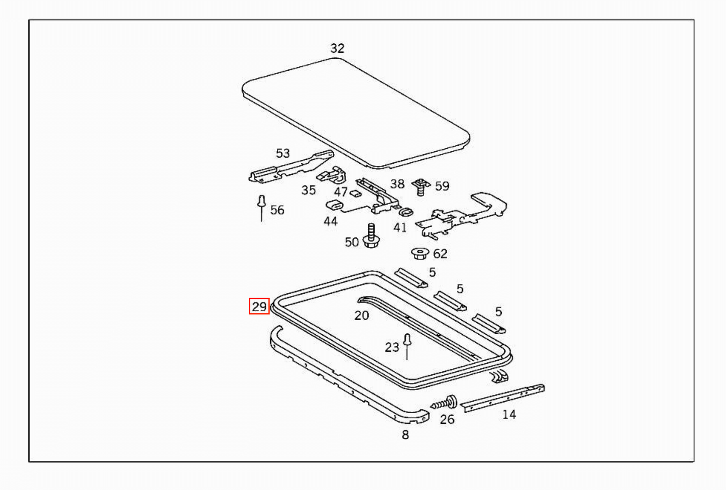 Mercedes W126 / W140 / W463 Sunroof Sliding Seal A1267800098 / A1407800098