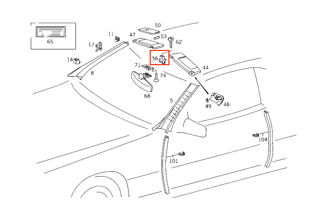 Mercedes R129 R129 Sun Visor Mount Clip Set of 2 (Mercedes 1298100225)