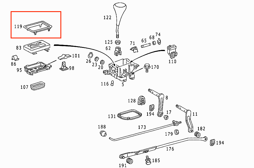 Mercedes W124 W124 Center Console Automatic Gear Selector Surround Frame Abdeckung Verkleidung schwarz A1242670288