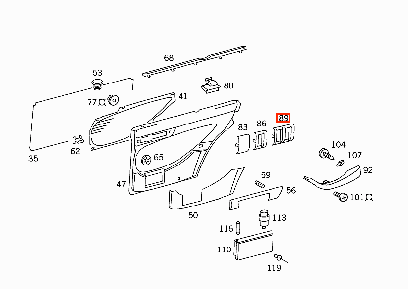 Mercedes W126 Rear Door Switch Abdeckung links/rechts schwarz A1267660591 / A1267660691