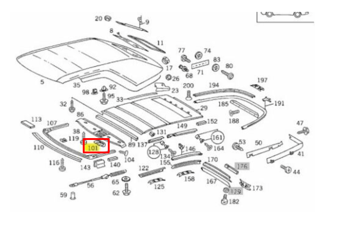 Mercedes W124 A124 Verdeckgriff (A12477800558412, W124 cabriolet)
