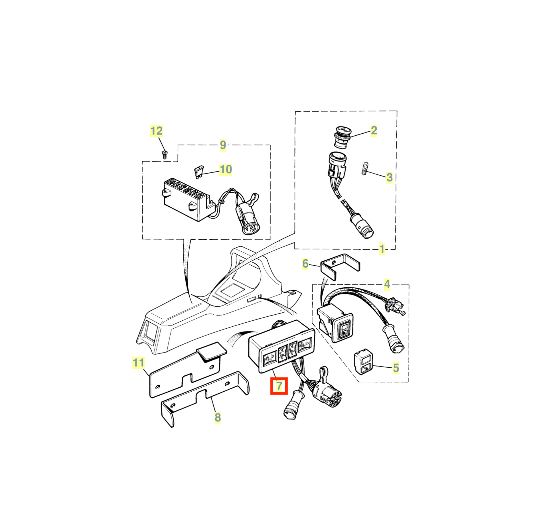 Jaguar XJ40 Mittelkonsole Power Seat Schalter Housing alle Farben DBC6423