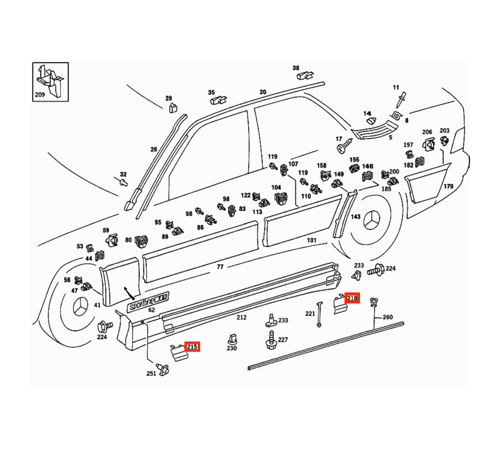 Mercedes 190 W201 Side Skirt Jacking Point Abdeckkappes links/rechts A2016980930 / A2016981030 / A2016981130 / A2016981230