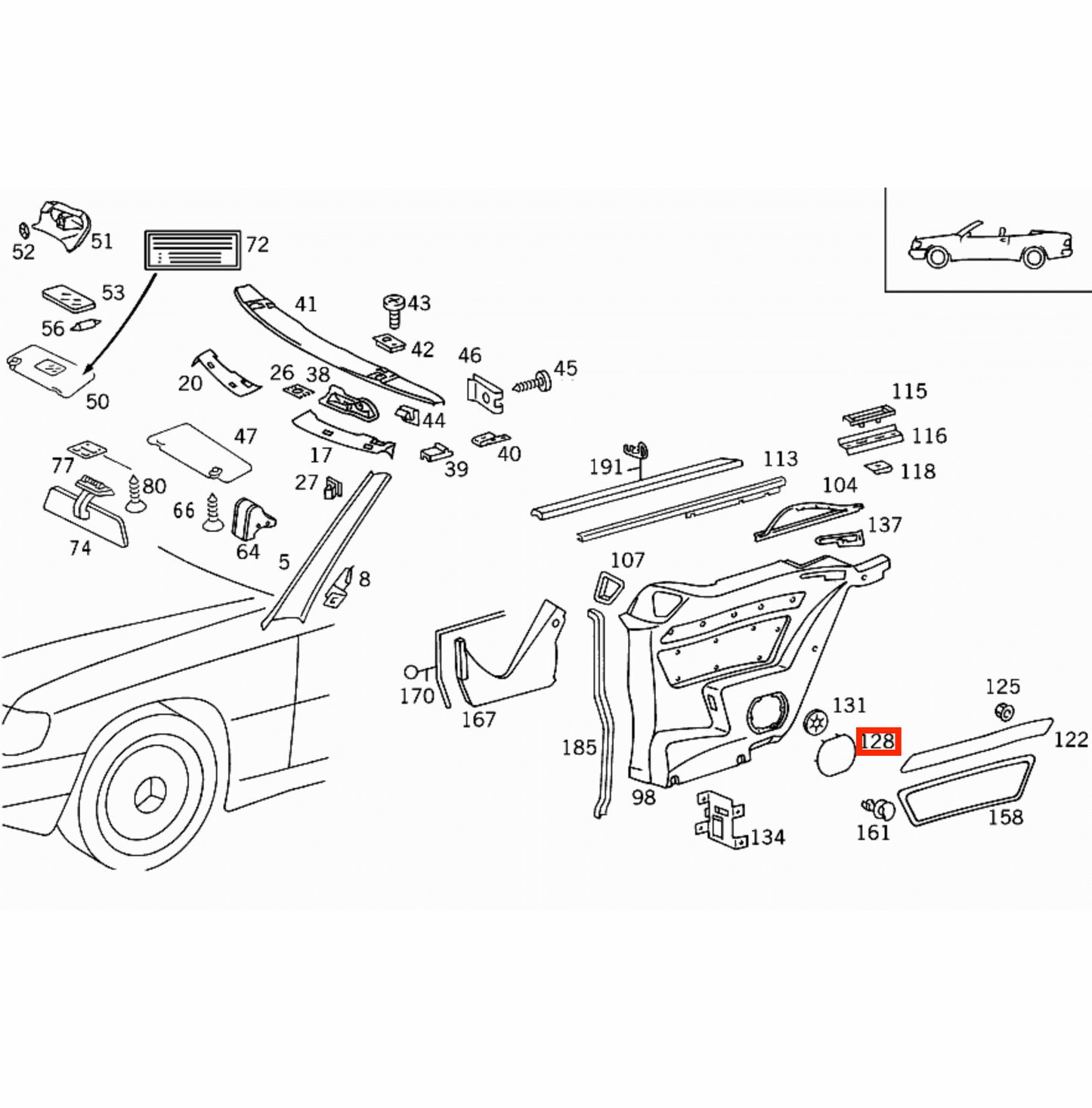 Mercedes A124 Convertible Rear Panel Speaker Abdeckung A1246900108