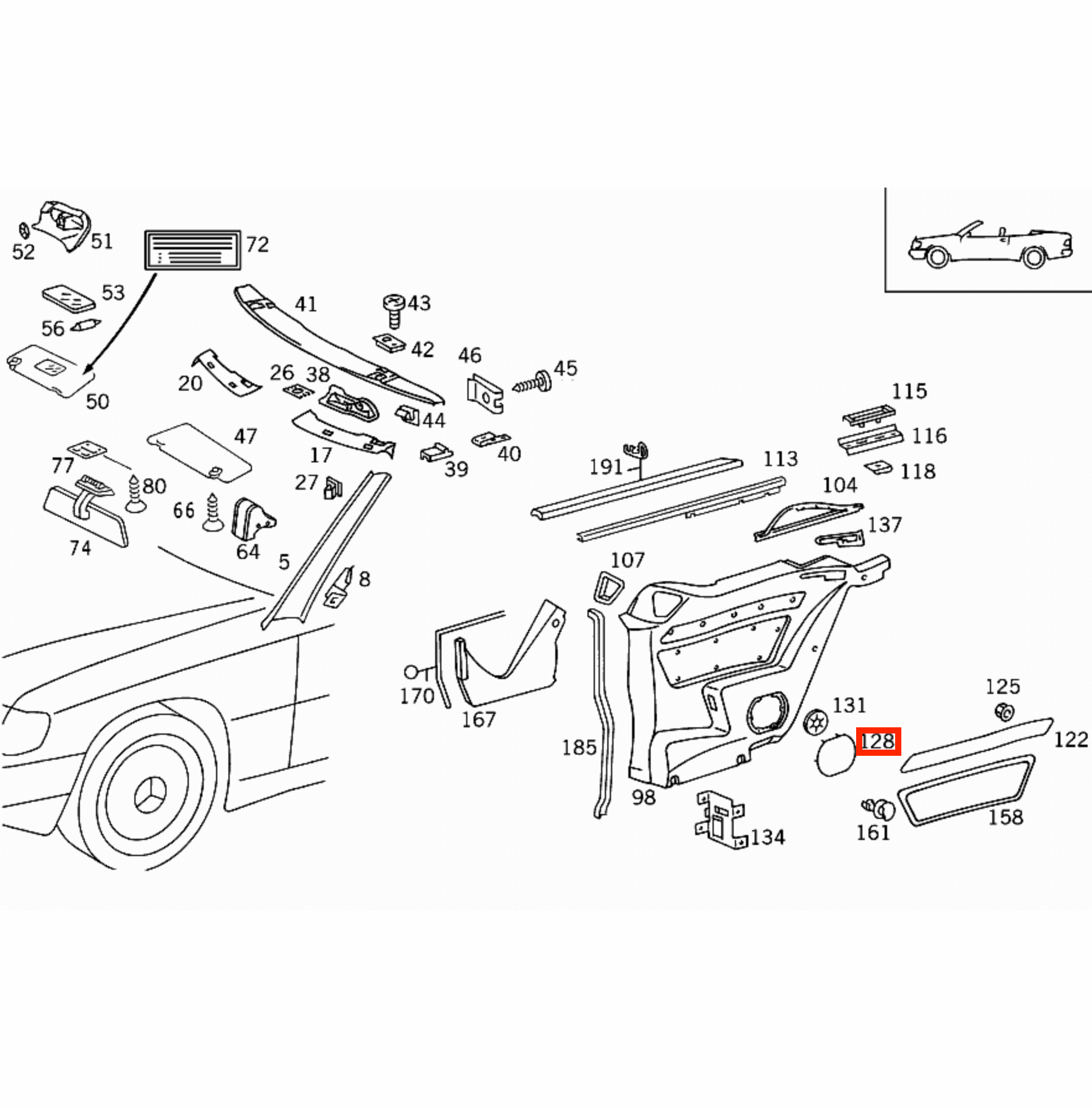 Mercedes A124 Convertible Rear Panel Speaker Abdeckung A1246900108