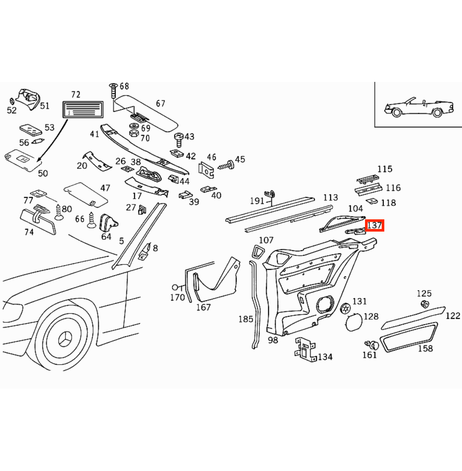 Mercedes A124 Convertible Rear Seat Belt Abdeckung Verkleidung links/rechts A1246920959 / A1246921059