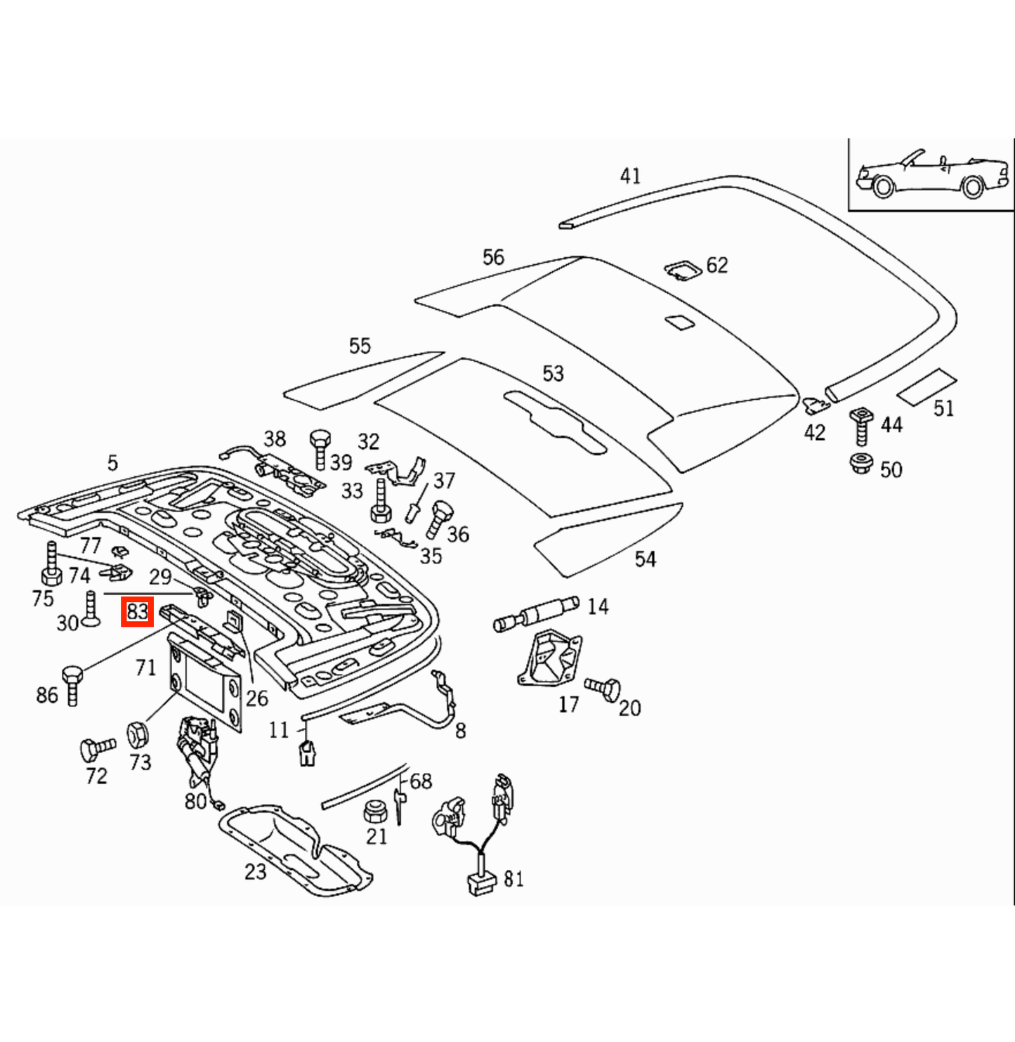 Mercedes A124 Convertible Roof Center Compartment Verkleidung schwarz A1247500125