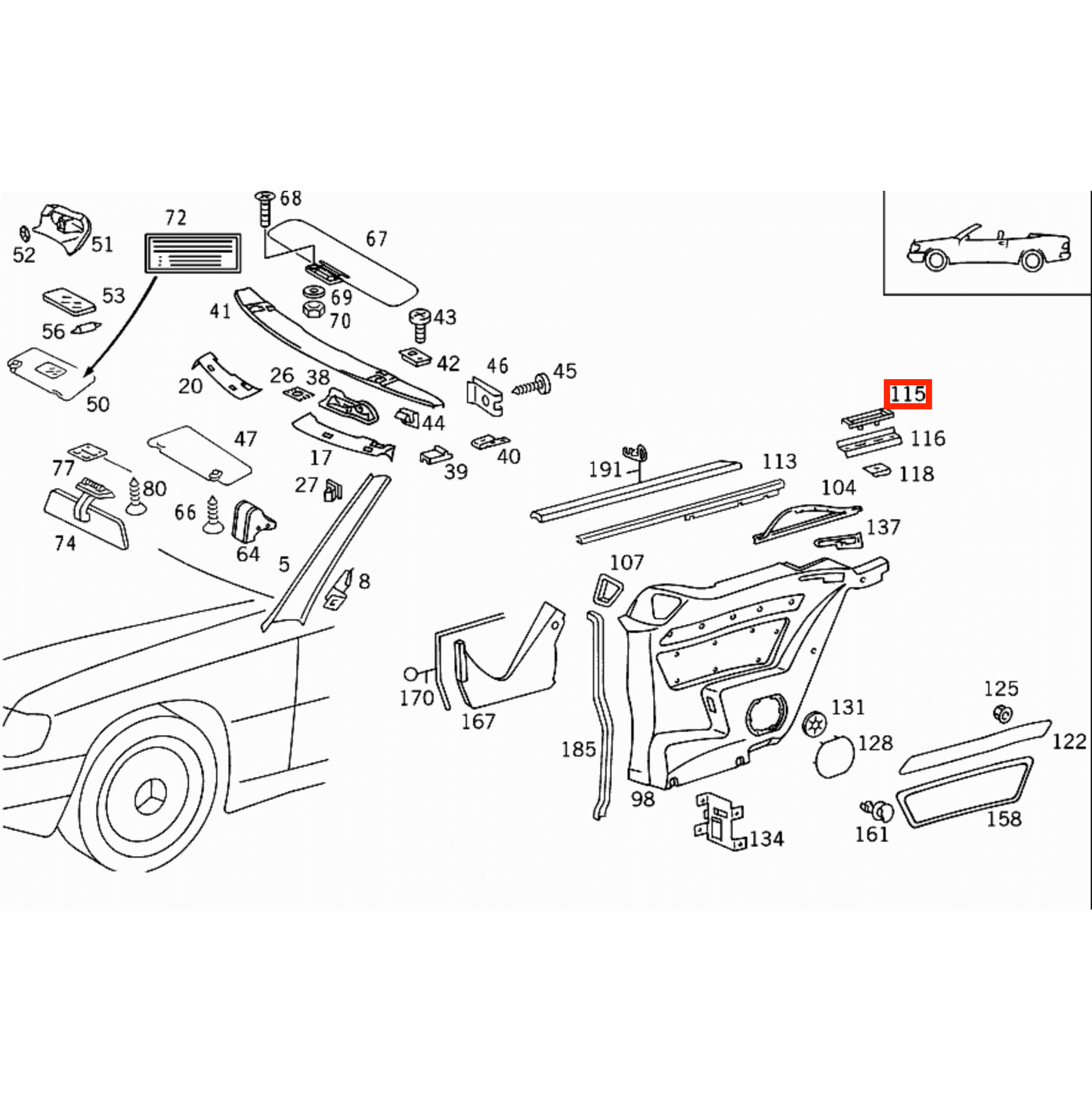Mercedes A124 Convertible Windschot Spring Hook Bracket Set Of 2 A1248681339
