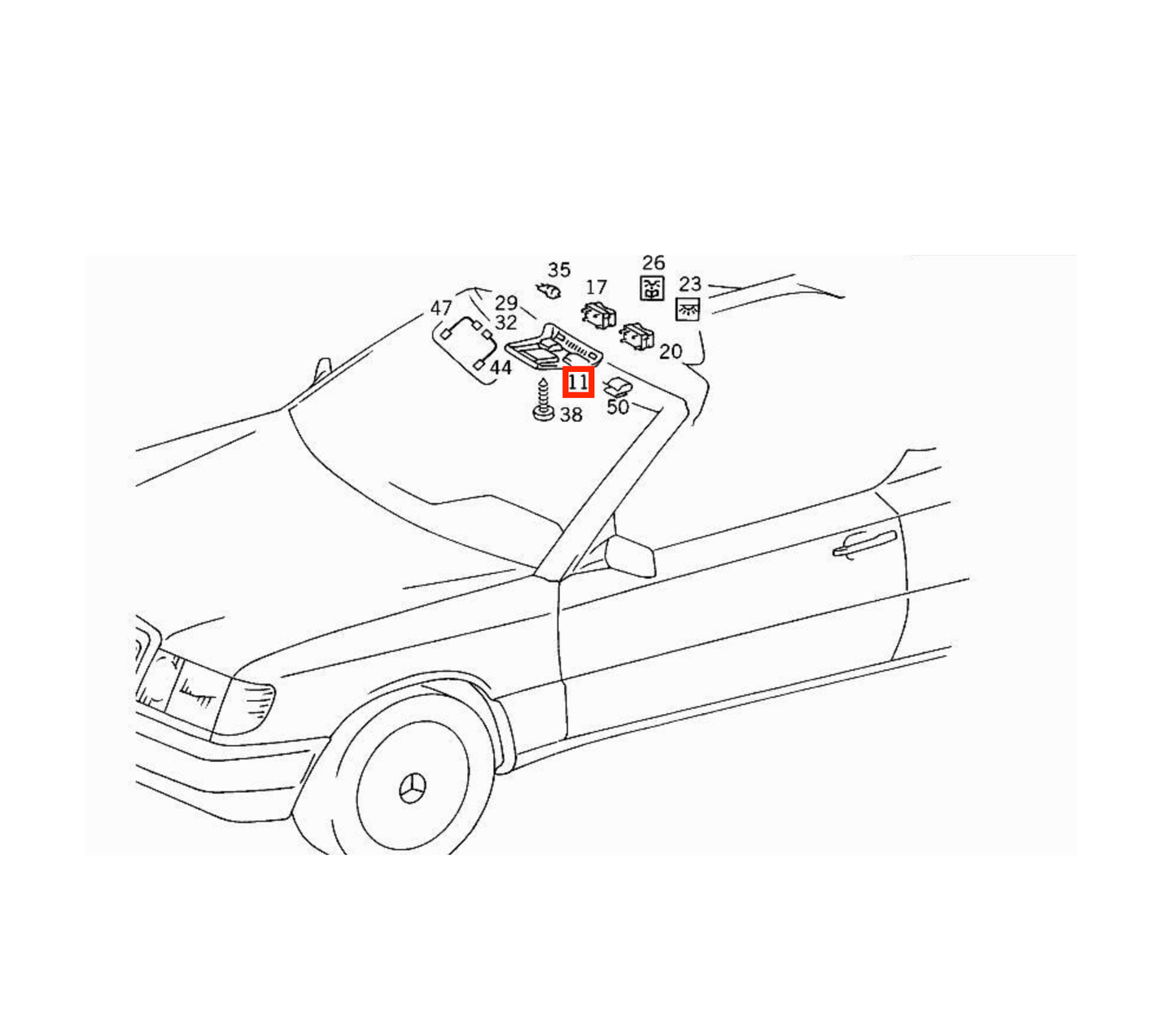 Mercedes A124 Convertible Wooden Innenraum-Deckenleuchten-Konsole 4 Wood Types A1248202901
