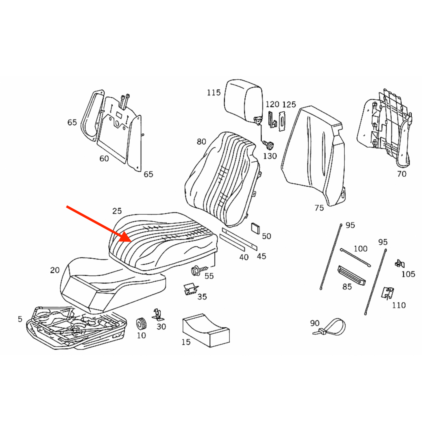 Mercedes SL R129 Facelift Original Natural Leather Front Seat Seat Abdeckung links/rechts A1299103046