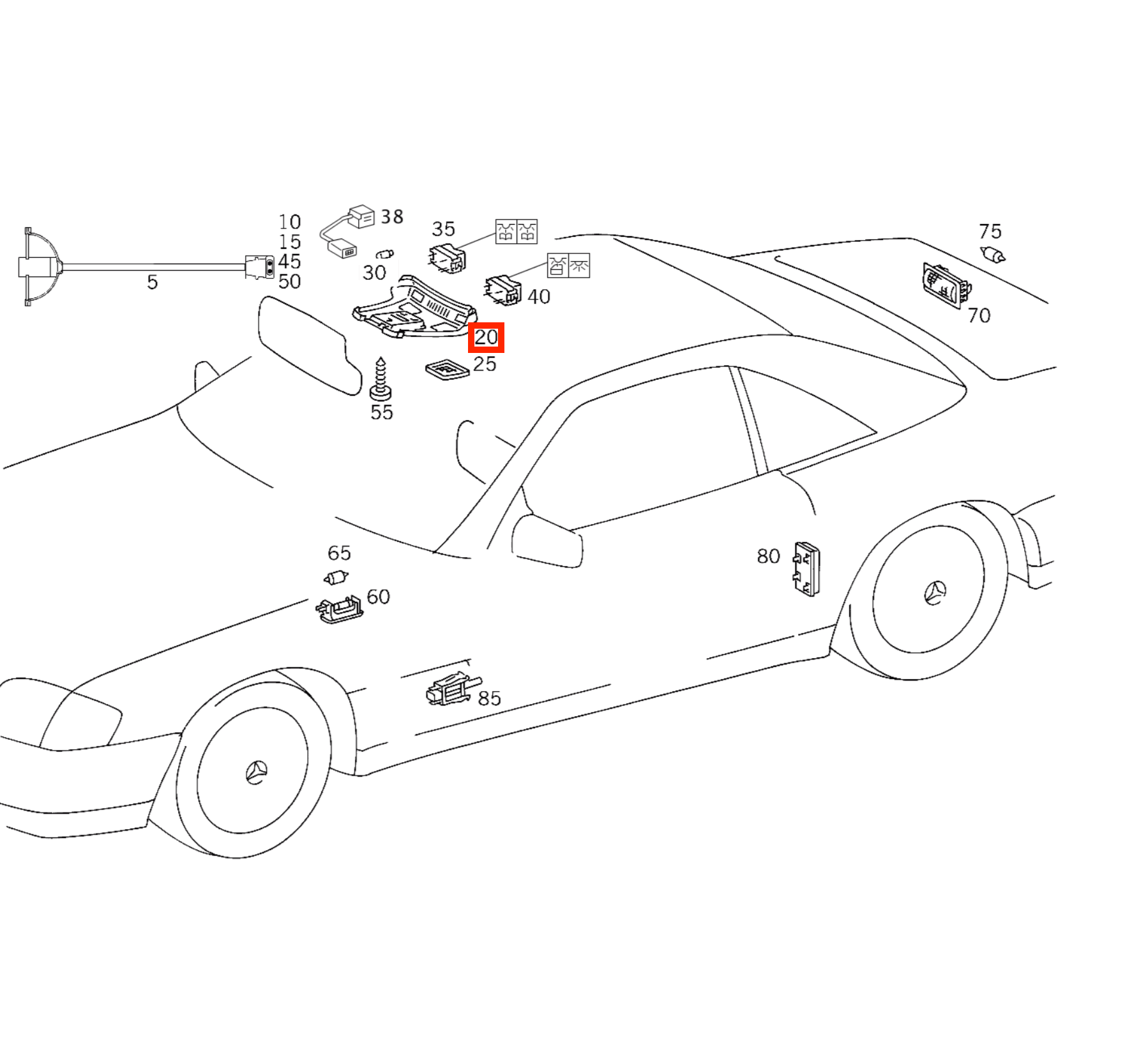 Mercedes SL R129 Interior Overhead Carbon Fiber Dome Light Console (4 Version) A1298200501