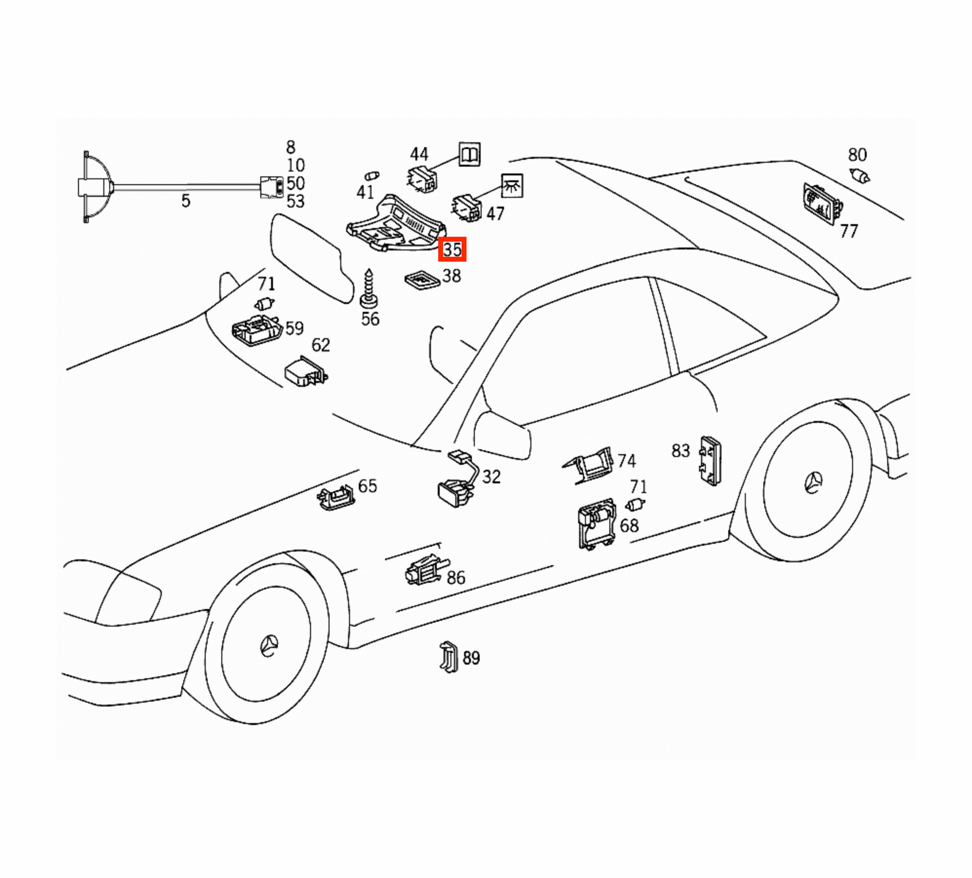 Mercedes SL R129 Innenraum-Deckenleuchten-Konsole A1298200501 Version D
