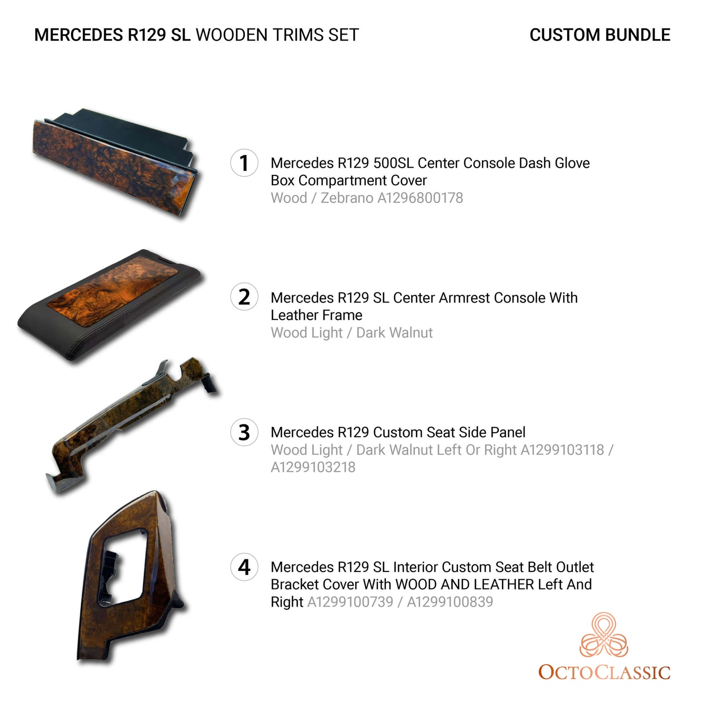 Mercedes SL R129 Wooden Decor Verkleidung Custom / Exclusive Set 6 Elements