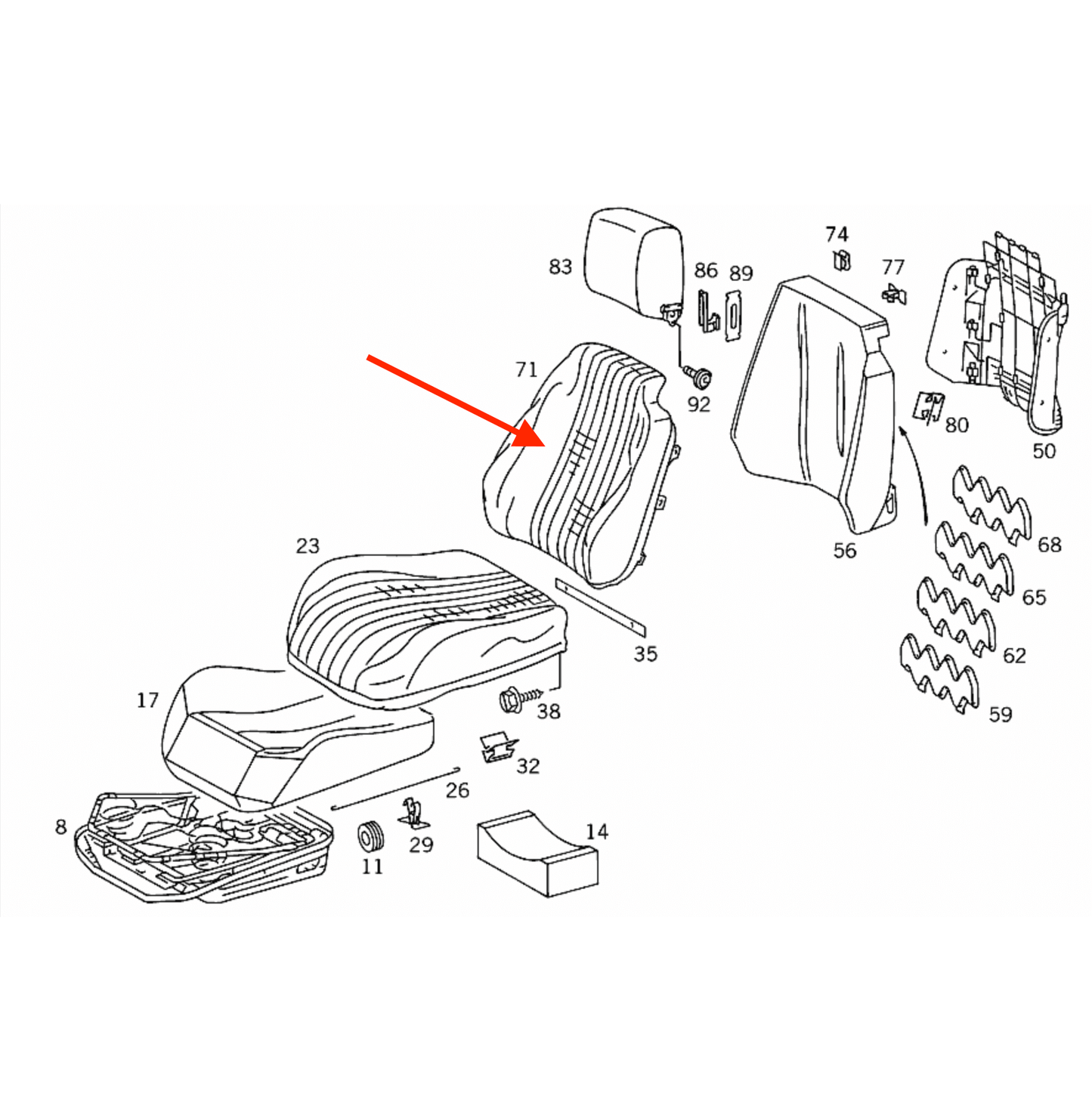 Mercedes SL R129 Prelift Eco Leather Front Seat Backrest Abdeckung links/rechts