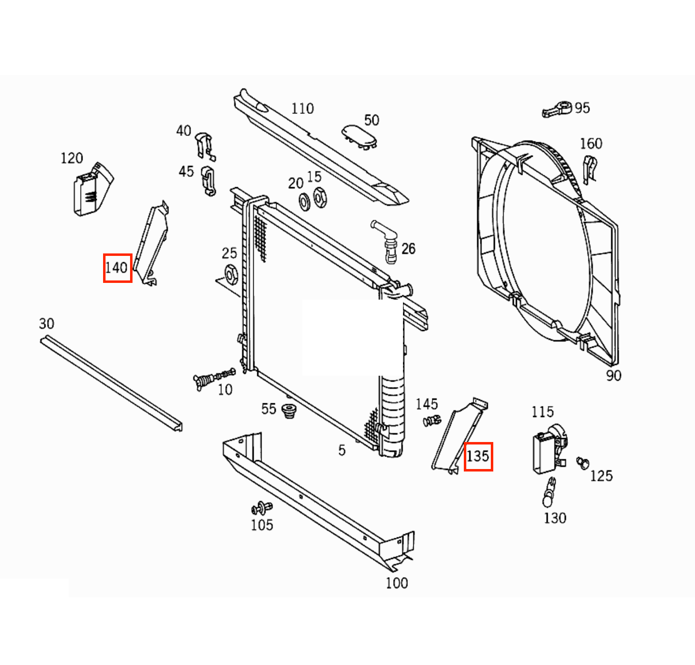 Mercedes SL R129 Radiator Fan Abdeckung Verkleidung links/rechts schwarz A1295051288 / A1295051388
