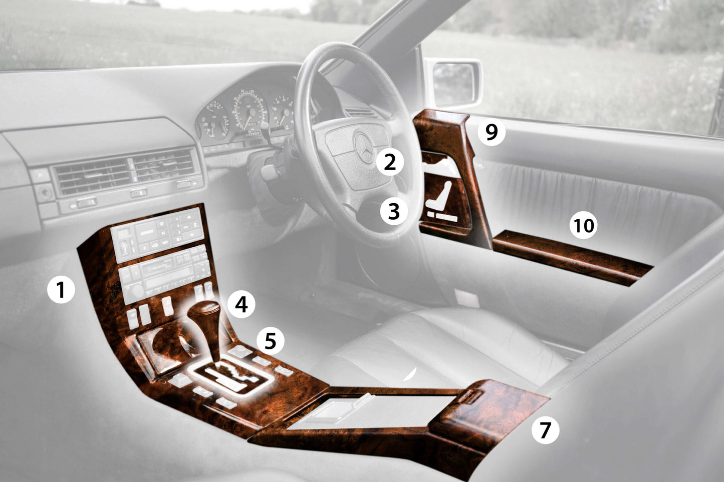Mercedes SL R129 Pre Lift Wooden Decor Verkleidung Premium Set 15 Elements