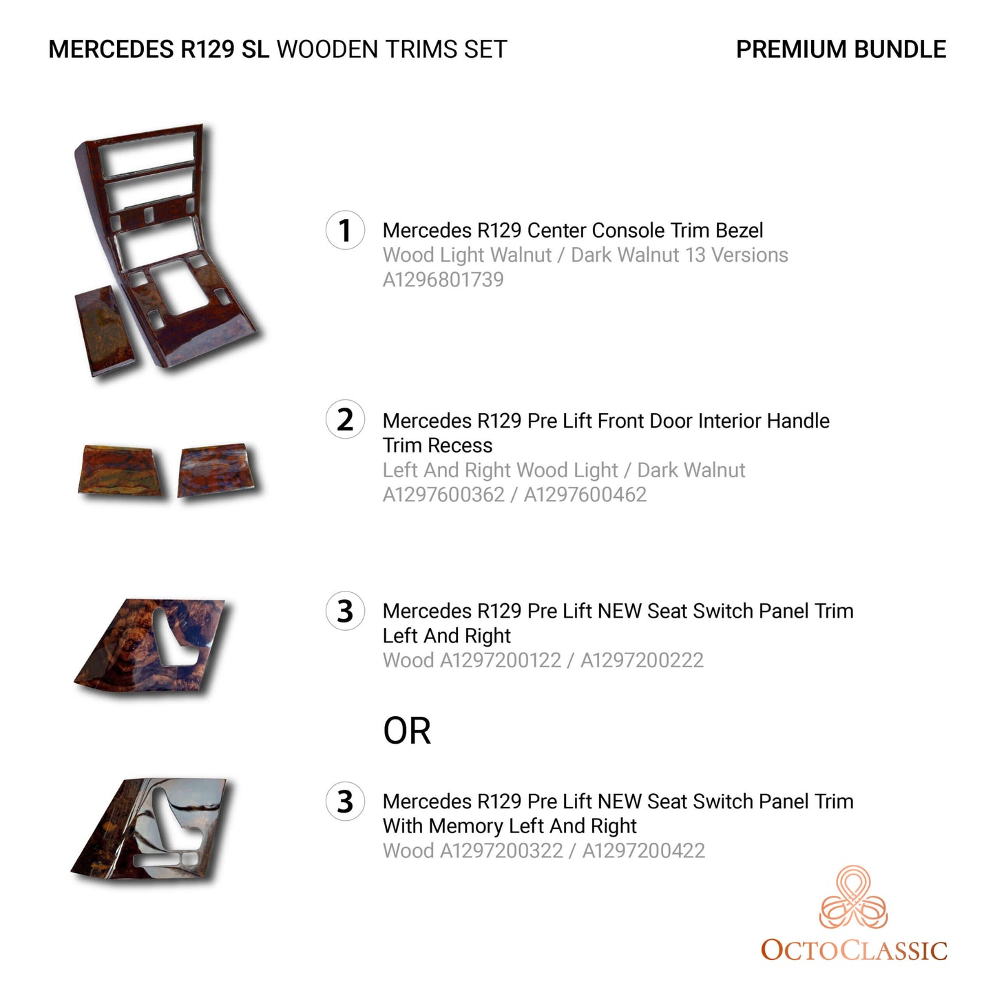 Mercedes SL R129 Pre Lift Wooden Decor Verkleidung Premium Set 15 Elements