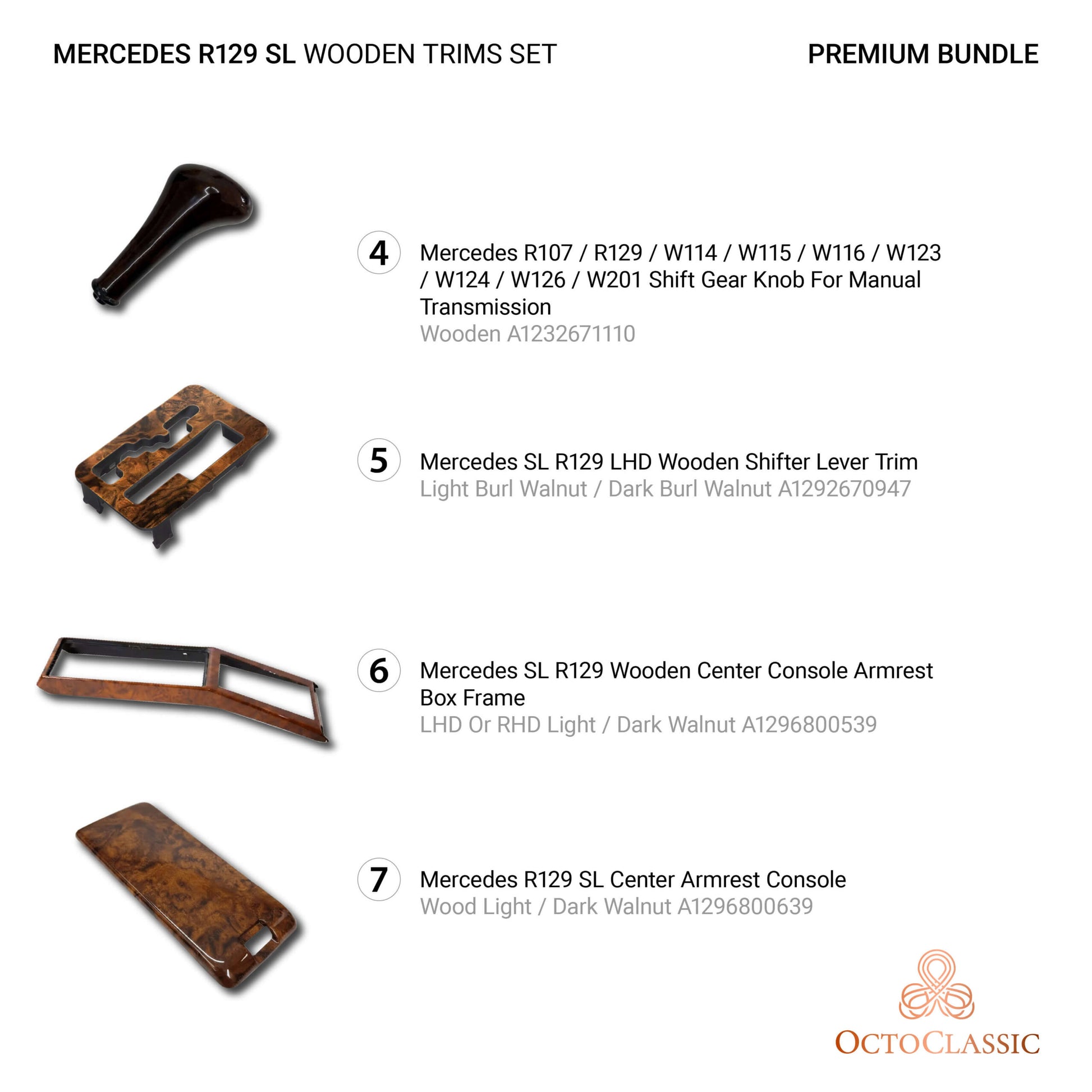 Mercedes SL R129 Pre Lift Wooden Decor Verkleidung Premium Set 15 Elements