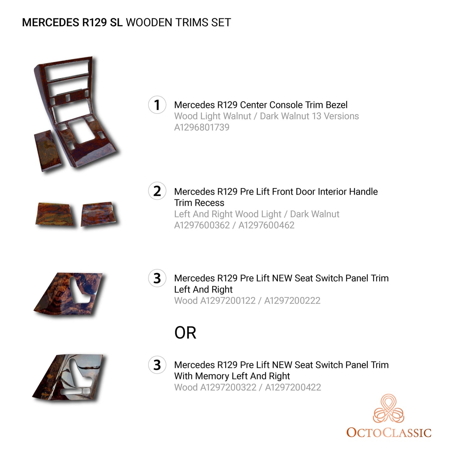 Mercedes SL R129 Pre Lift Wooden Decor Verkleidung Standard Set 6 Elements