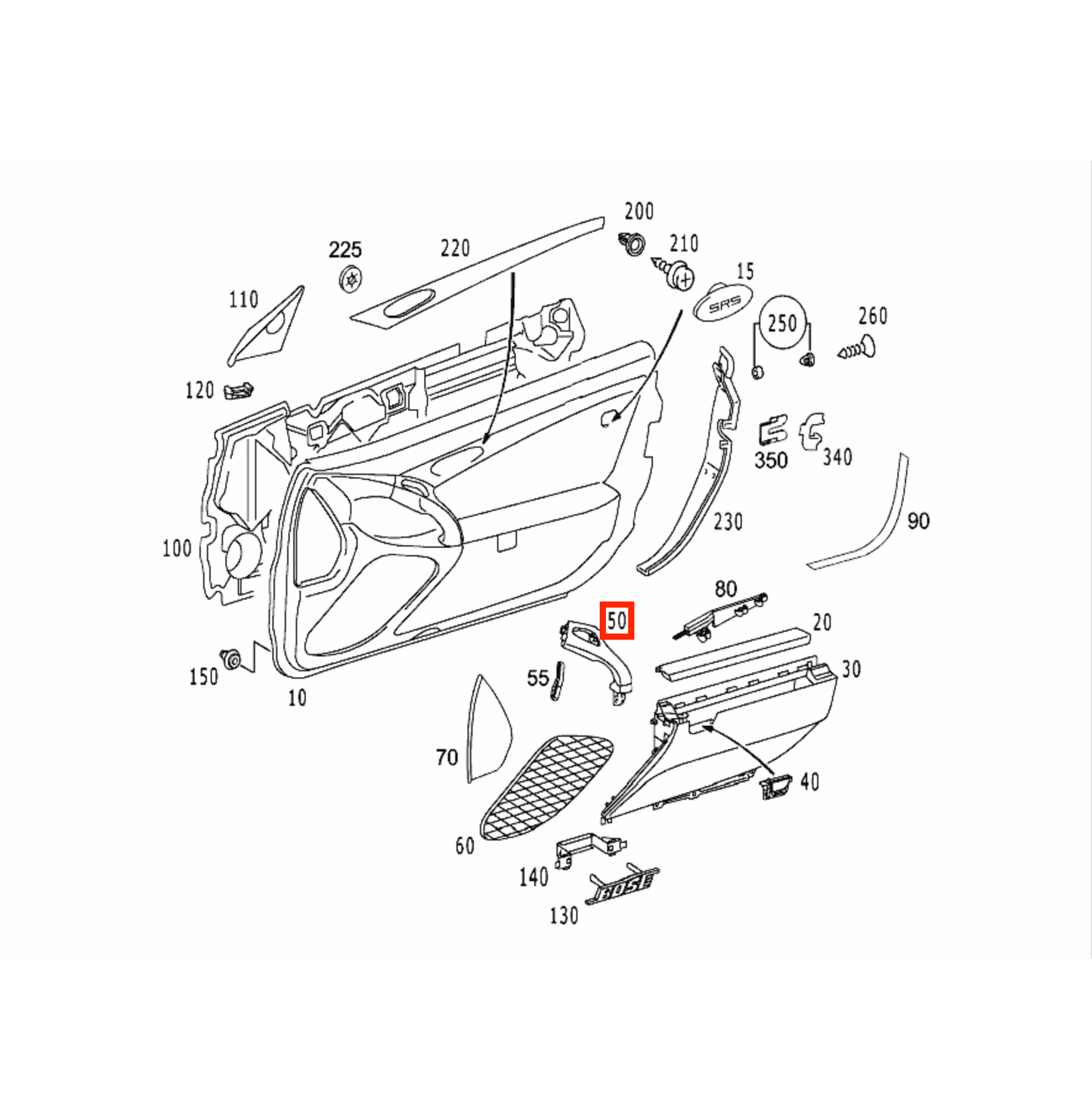 Mercedes SL R230 Door Panel Inner Leather Handle LHD OR RHD A2308100154