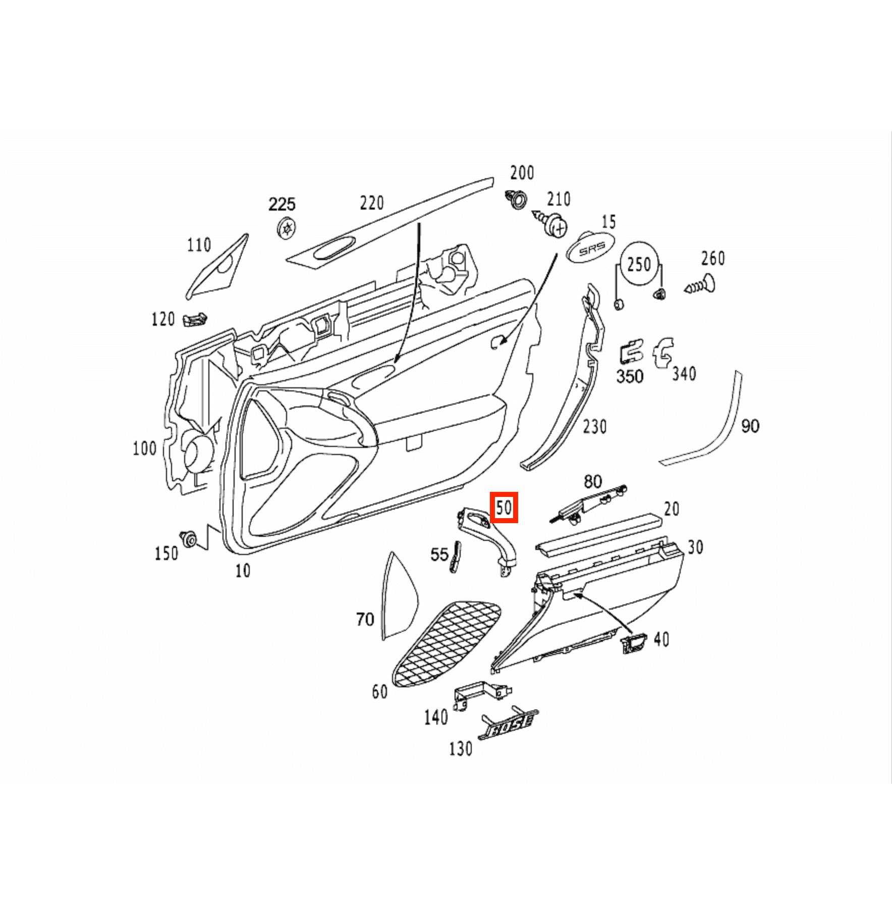 Mercedes SL R230 Door Panel Inner Leather Handle LHD OR RHD A2308100154