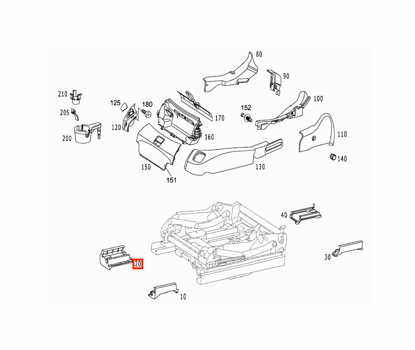 Mercedes SL R230 Front Inner Seat Rail Abdeckung Verkleidung links/rechts A2309190720 / A2309190820