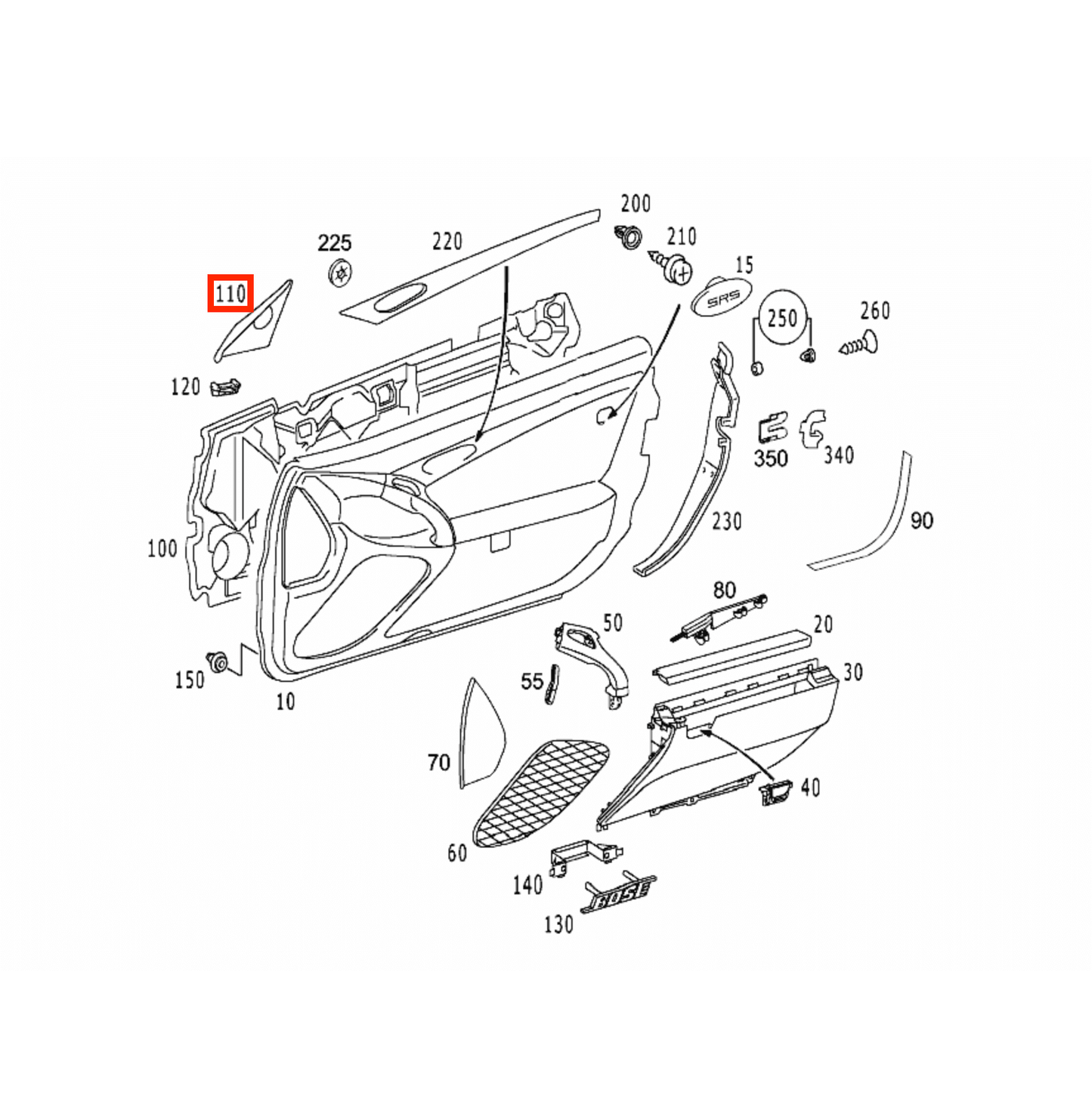 Mercedes SL R230 Inner Mirror Leather Abdeckung Verkleidung links/rechts A2307200211 / A2307200411