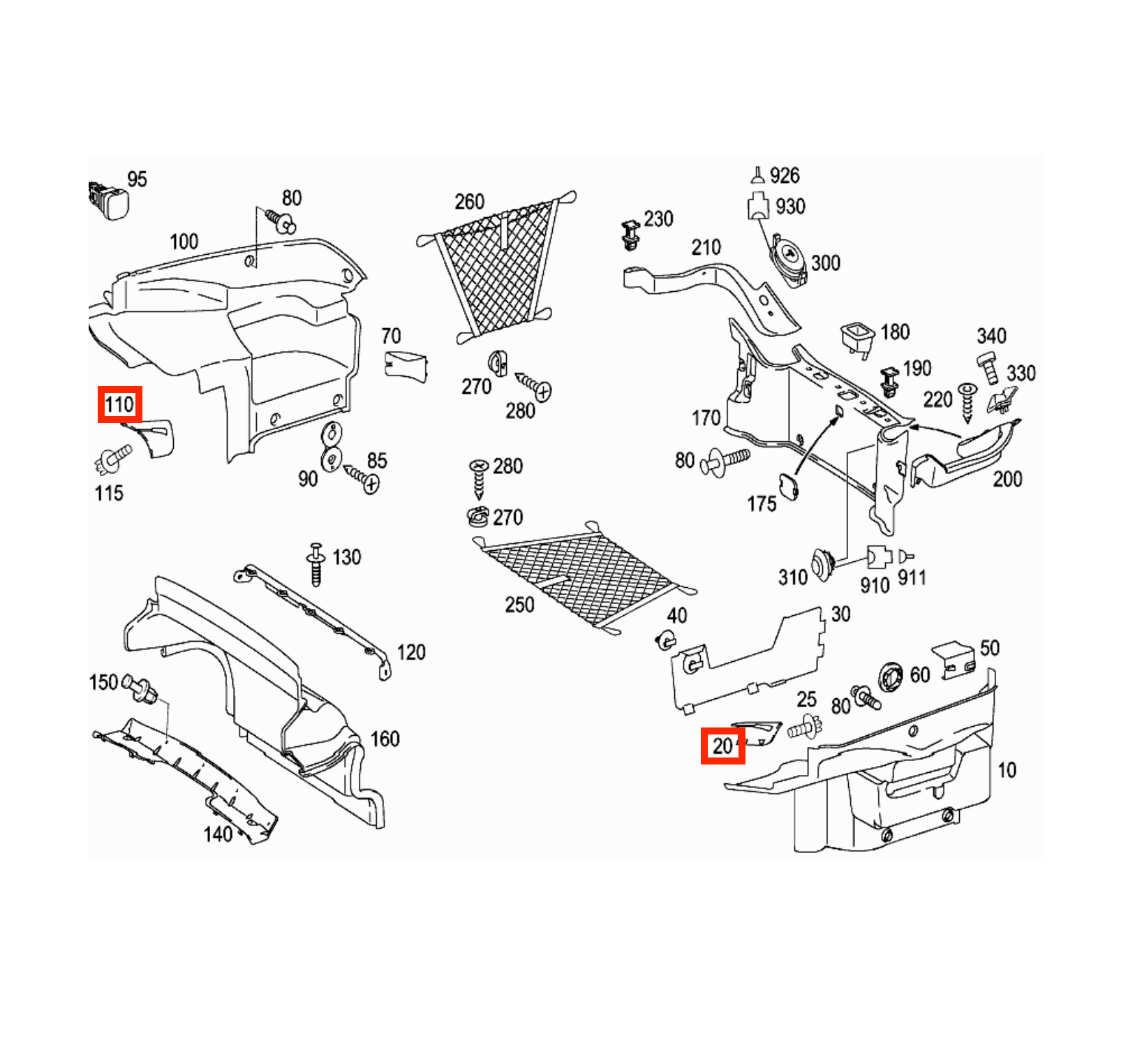 Mercedes SL R230 Luggage Compartment Verkleidung Abdeckung links/rechts A2306930717 / A2306930817