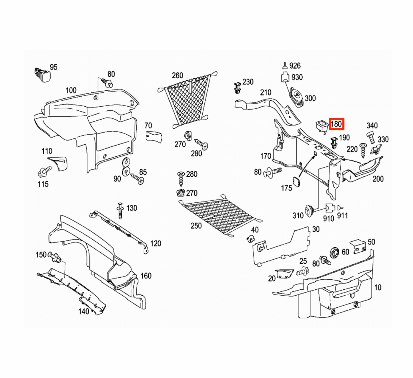 Mercedes SL R230 Luggage Lock Bolt Verkleidung A2306940010