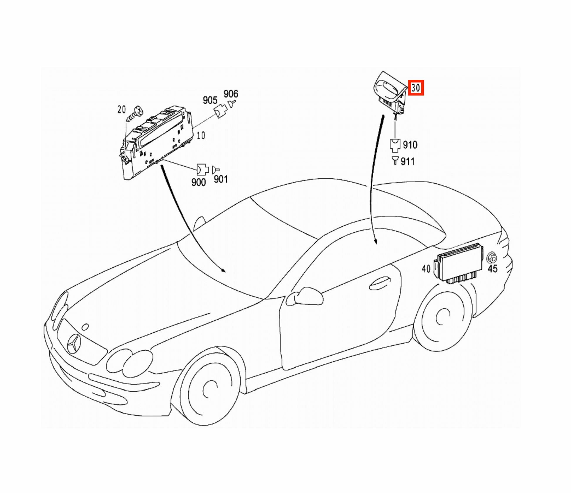 Mercedes SL R230 PDC Rear Display Abdeckung Verkleidung A2305420223